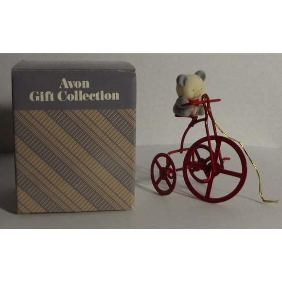 Avon Holiday Vintage Avon Teddy Bear On Tricycle Christmas Ornament